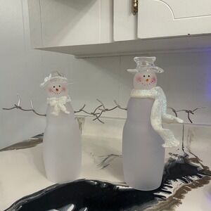Acrylic Frosty Snowman Figures Set of 2 Winter Holiday Christmas Decorations
